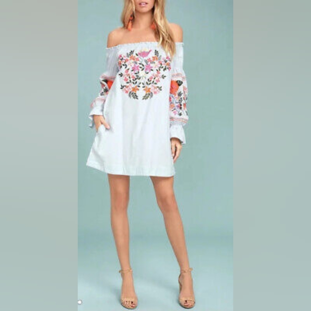 Free People Fleur Du Jour Embroidered Shift Dress, Size L